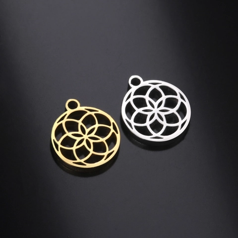 304 Edelstahl Hohl Blume Des Lebens Anhänger Nur Rund Geometrischer Charm Für DIY Schmuckherstellung Damen