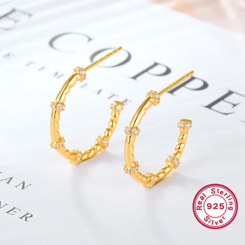 925 Sterlingsilber Twist Creolen Für Damen Minimalistisch Strass Eingelegt Gold Silber C-Form Ohrstecker Mode Schmuck