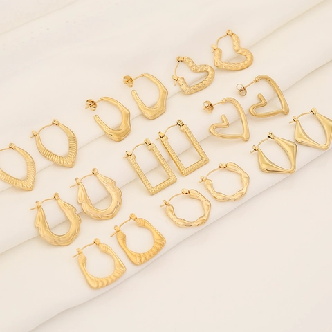 Geometrische Unregelmäßige Edelstahl Ohrringe Vergoldet Vintage Retro Texturierte Hoop Mode Schmuck Für Damen