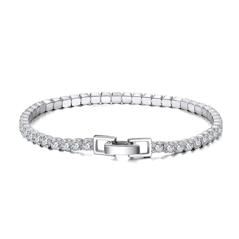 Elegant 925 Sterling Silver Tennis Bracelet For Women Inlaid Round Zirconia Sparkly Geometric Chain Bracelet Wedding Party Jewelry Gift
