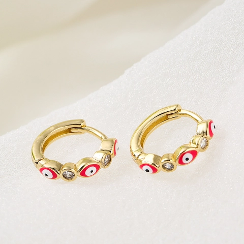 Evil Eye Creolen Kupfer 18K Vergoldet Bunte Emaille Zirkonia Einzigartiger Boutique Modeschmuck Für Damen