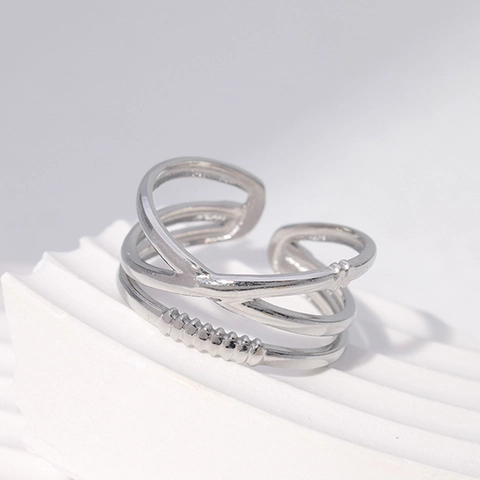 Stainless Steel Multilayer Cross Open Adjustable Fashion Ring For Women Geometric Line Non-fading Minimalist Jewelry