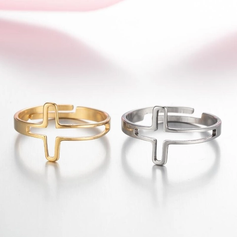 Mode Edelstahl Offene Verstellbare Ringe Geometrisch Hohl Kreuz Herz Stern Fuchs Welle Schmuck Damen Herren