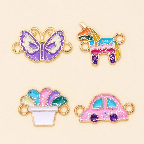 Ciondoli In Smalto Lega Per Gioielli DIY Connettori Cartoni Animati Con Glitter E Strass Per Braccialetti