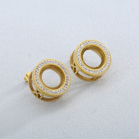 Stainless Steel Earrings For Women Gold Plated Hollow Roman Numerals Cubic Zirconia Geometric Fashion Jewelry Minimalist
