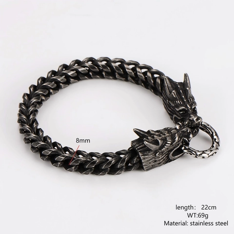 Heren 304 Roestvrij Staal Dubbele Drakenkop Armband Vintage Punk Zwarte Ketting Ring Gesp Sieraden Accessoire