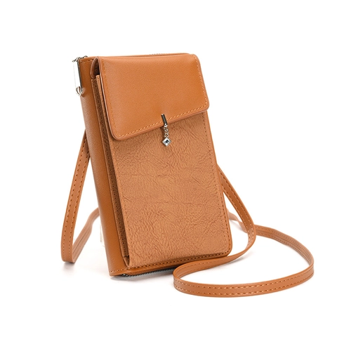 Women Crossbody Mobile Phone Bag PU Leather Fashionable Zipper Shoulder Pouch With Pendant Multi Card Slots Small Purse