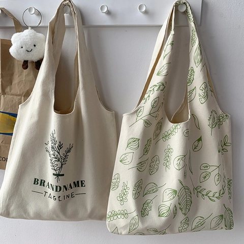 Damen Canvas Tote Bag Große Kapazität Handtasche Schultertasche Blumen Blatt Print Casual Umweltfreundliche Einkaufstasche
