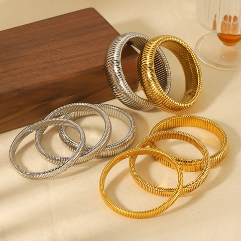 Tubogas Elastic Bracelet Gold Plated Stainless Steel Flexible Spiral Snake Bone Texture Bangle For Women Vintage Luxury