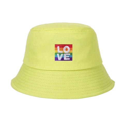 Bucket Hat Cotton Canvas Rainbow Love Embroidery Sun Protection Breathable Outdoor Casual Fashion For Women Men