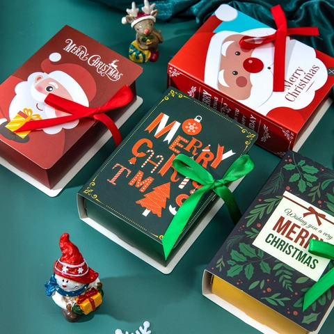 Scatola Regalo Di Natale A Forma Di Libro In Cartone Confezione Di Caramelle Con Nastro Libro Magico Creativo