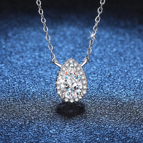 925 Sterling Silver Moissanite Necklace For Women D Color Pear Shape Water Drop Pendant Necklace Halo Zirconia Wedding Fine Jewelry
