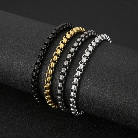 Heren Box Chain Armband Titanium Roestvrij Staal Vierkante Schakels Hip Hop Minimalistische Sieraden Gepolijst Gebrused