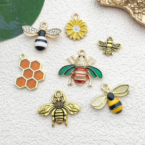 Charms DIY Abeille Fleur Nid Abeille En Émail Pendentifs En Alliage Zinc Pour Fabrication Bijoux Accessoires Bracelet Collier