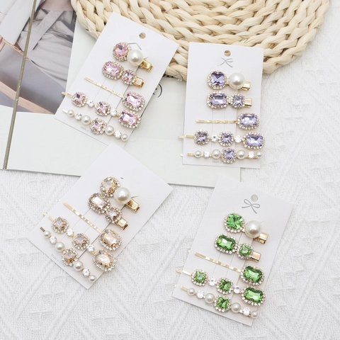 Mollette Per Capelli Vintage Strass Künstliche Perle Artificiali Lega Cristallo Verde Smeraldo Forcine Donna Accessori Eleganti