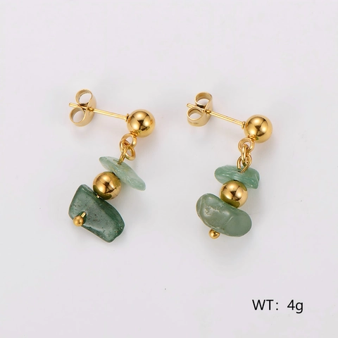 Natuursteen Kralen Oorknopjes 304 Roestvrij Staal Onregelmatig Geometrisch Vintage Stijl Vergulde Sieraden Voor Dames