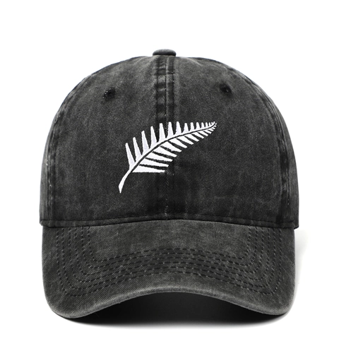 Washed Cotton Baseball Cap Silver Fern Embroidery Vintage Retro Adjustable Outdoor Travel Sun Hat Casual Men Women