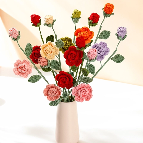 Handgefertigte Gehäkelte Rose Künstliche Blume Gestrickte Wolle Blumendekoration Romantisches Geschenk Für Haus