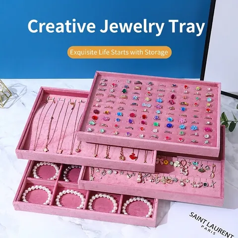 Bandeja Para Joyas Terciopelo Rosa Expositor De Joyas Organizador De Almacenamiento Para Anillos Collares Pendientes Pulseras Escaparate