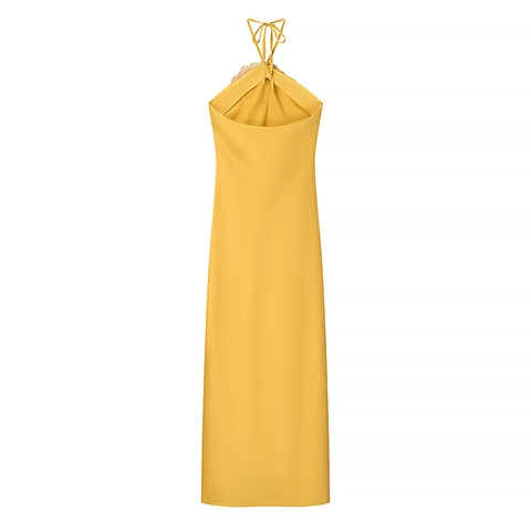 Halfter Ausschnitt Abendkleid Satin Polyester Mit Blumen Perlen Dekor Ärmellos Rückenfrei Elegant Party