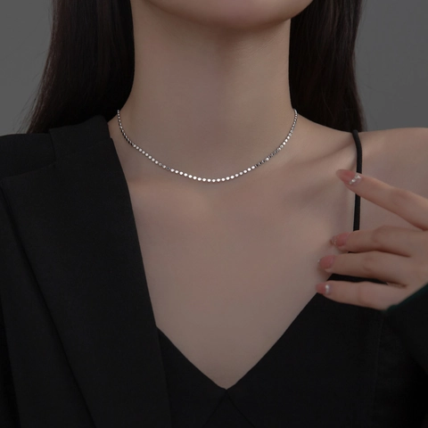 925 Sterling Silver Disc Link Necklace Minimalist Round Plain Surface Dainty Chain For Women Elegant Daily Jewelry