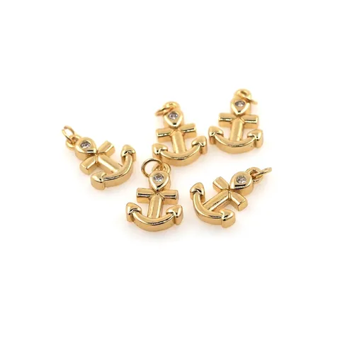 Ciondoli Ancora Placcati Oro Ottone Zirconia Stile Nautico Per DIY Collana Bracciale Creazione Gioielli Accessori