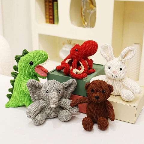 Handmade Crochet Animal Plush Toy Knitted Cotton Yarn Soft Stuffed Fox Lion Elephant Doll Nursery Decor Gift For Toddlers