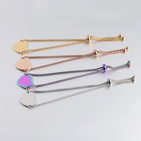 Pulsera Corazón Acero Inoxidable 304 Cadena Caja Ajustable Pulido Espejo Joyería Minimalista Regalo Para Mujeres