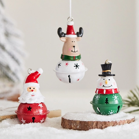 Christmas Bell Ornaments Iron Metal Hanging Pendants Santa Claus Reindeer Snowman Figures Holiday Party Tree Decoration