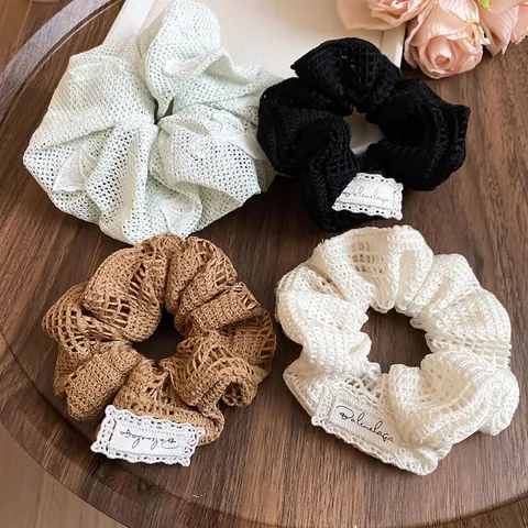 Handgefertigte Gestrickte Mesh Scrunchies Große Gehäkelte Plissierte Haargummis Koreanische Elegante Sanfte Haar Accessoires