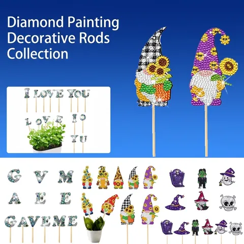 DIY Peinture Diamant Bâtons Décoratifs Strass Acrylique Papillon Nain Piquets De Jardin Ornements Pot De Fleurs Artisanat