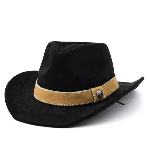 Western Cowboy Hat Faux Suede Wide Brim Vintage Fedora Style Adjustable Strap For Men Women Outdoor Travel Sun Protection