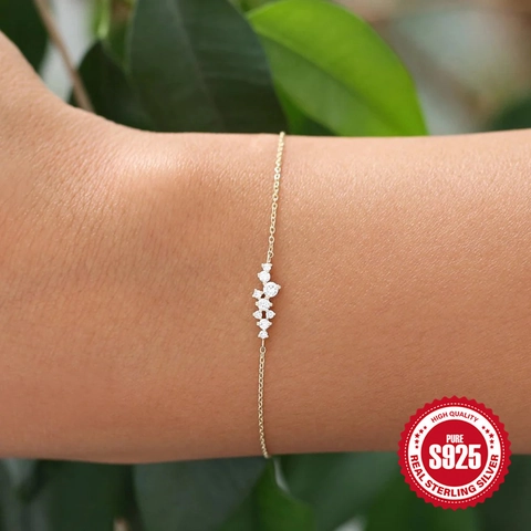 Bracciale Minimalista In Argento Sterling 925 Da Donna Elegante Grappolo Zirconia Catena Sottile Regolabile Gioiello