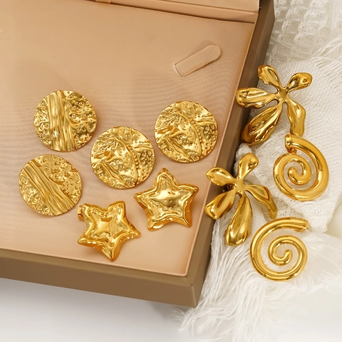 18K Vergoldet 304 Edelstahl Ohrstecker Wasserdicht Hypoallergen Geometrisch Stern Blatt Blume Für Frauen