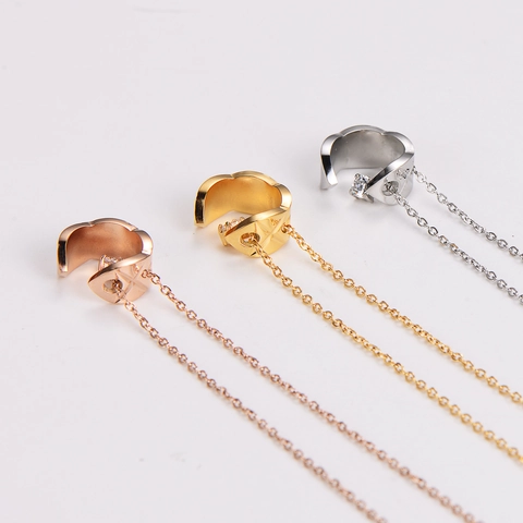 Collar Con Colgante De Acero Inoxidable Acolchado Forma C Circonita Cadena De Clavícula Joyería Elegante Para Mujer