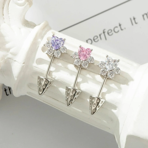 Sweet Heart Zircon Ear Cartilage Stud Piercing Jewelry Cat Paw Design Titanium Steel Copper Fashion Jewelry For Women