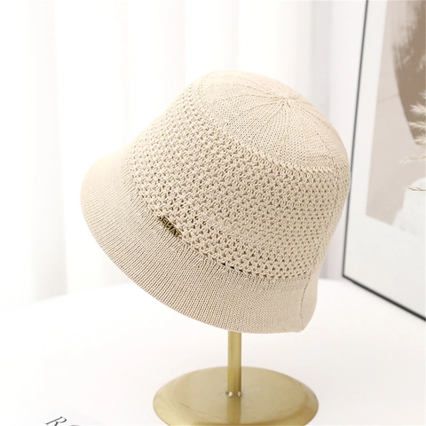 Women Crochet Knitted Bucket Hat Hollow Out Breathable Elegant Solid Color Casual Japanese Style Cloche Hat