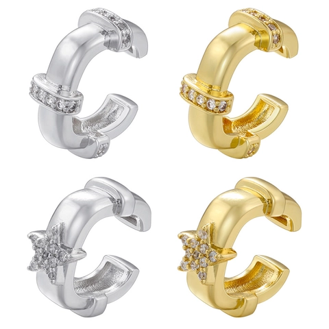 Retro Star Copper Gold Plated Ear Cuffs With Zircon U-Shaped Non-Pierced Geometric Earrings For Women Fashion Jewelry