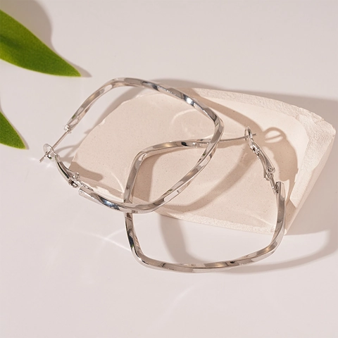 Geometric Twisted Square Hoop Earrings With 925 Sterling Silver Earring Post Minimalist Metal Jewelry For Women Silver