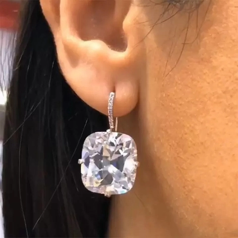 Orecchini Pendenti Geometrici Con Zirconi Taglio Cushion Eleganti Gioielli In Rame Per Donna