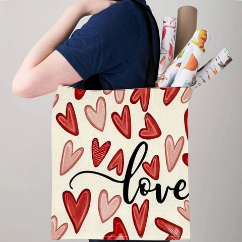 San Valentín Estampado Corazón Poliéster Tote Bag Gran Capacidad Mujeres Bolso De Hombro Compras Regalo