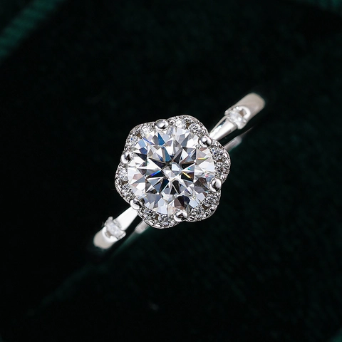 925 Sterling Silver Moissanite Ring For Women Classic Six Prong Wedding Ring Flower Shape Rhinestone Band Engagement Jewelry