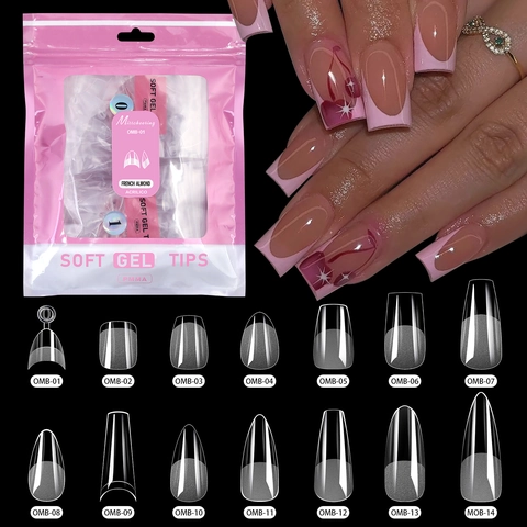 Soft Gel Nail Tips PMMA Traceless Transparent Half Matte Coffin Almond Shape DIY Manicure Extension For Women