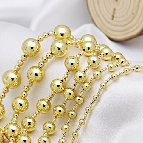 Mode Kupfer 18K Vergoldet Glatt Rundperle Verstellbar Kette Armband Für Damen Leicht Elegant Schmuck Zubehör