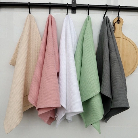 Waffle Texture Tea Towel Cotton Linen Absorbent Kitchen Dish Cloth Napkins Nordic Style Home Dining Table Decor