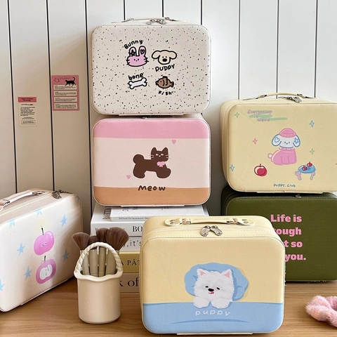 Trousse De Maquillage Mignonne À Imprimé Animal En Cuir PU Grande Capacité Sac Cosmétique Avec Miroir Organisateur De Voyage Portable