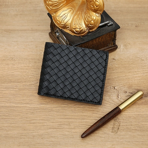 Herren Kurze Bifold Geldbörse Gewebtes PU Leder Kartenhalter Diebstahlschutz RFID Blockierung Business Casual