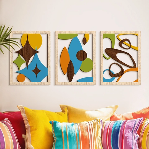 Decorazione Da Parete Geometrica Astratta In Legno Moderna Di Metà Secolo Intagliata Arte In Legno Colorata Per Camera Da Letto Soggiorno