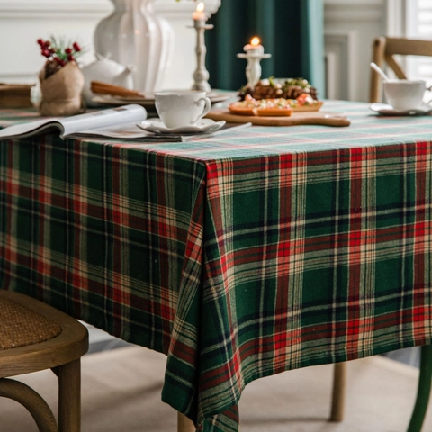 Plaid Tablecloth Rectangular Cotton Linen Blend Red Green Checkered Table Cover For Christmas Party Kitchen Decor
