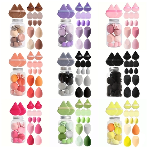 Juego de Esponjas de Maquillaje de Macaron No Látex Hidrofílico en Botella Transparente Beauty Blender para Polvo Crema Líquido